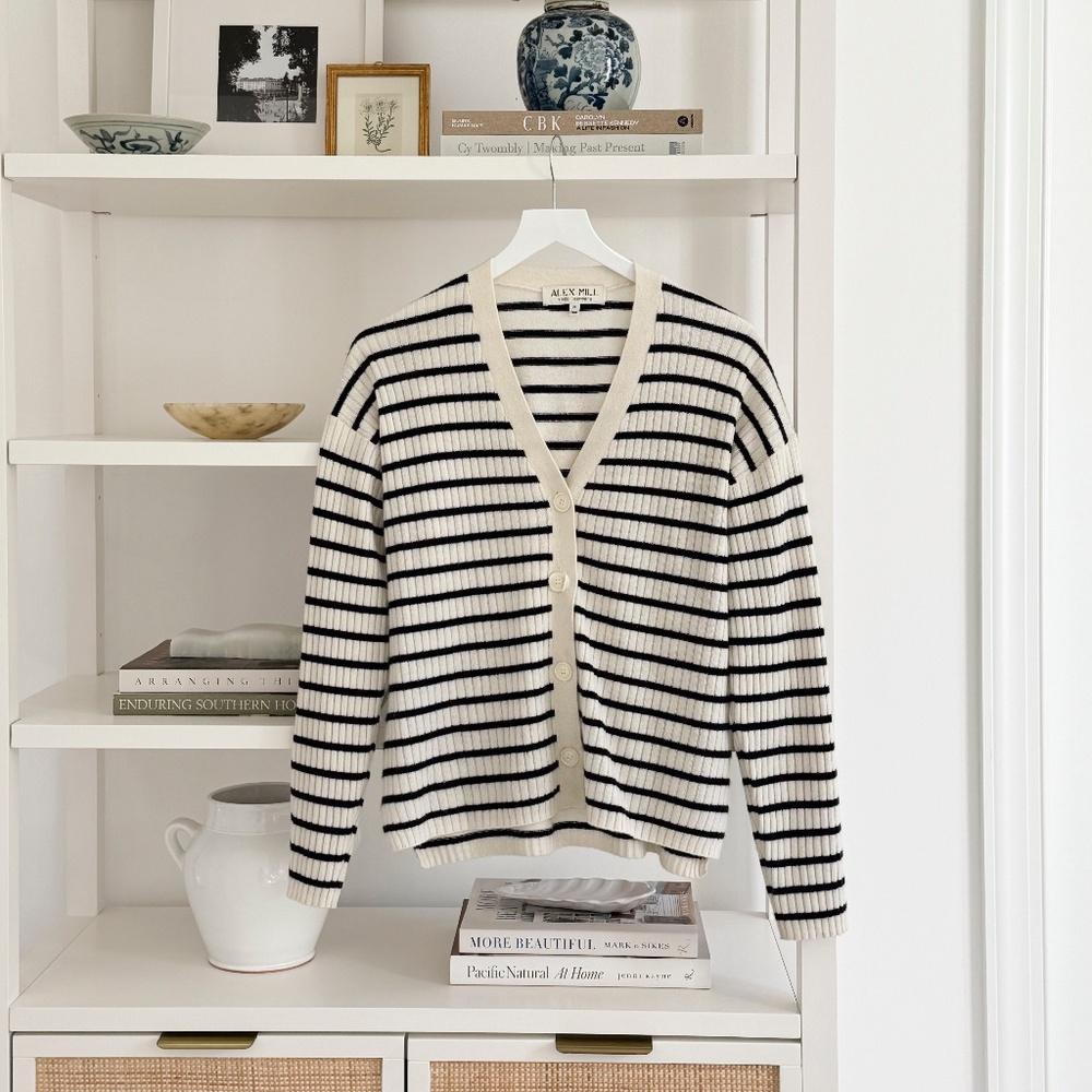 Alex Mill Cashmere Ivory/Navy Striped Cardigan Size M